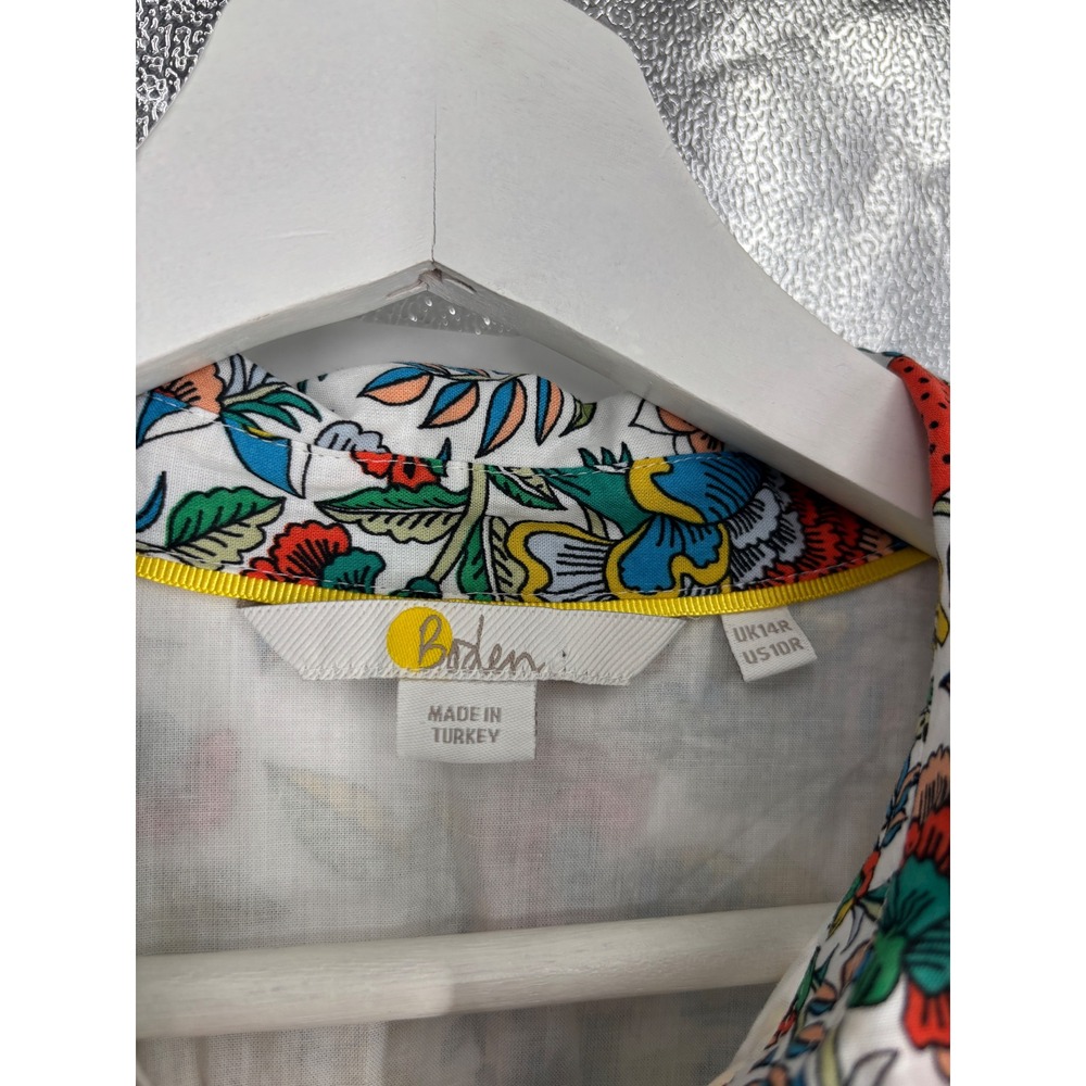 Boden Women Floral Fruit Print Shirt Dress US 10R White Strawberry Lemon Cotton - Picture 3 of 11